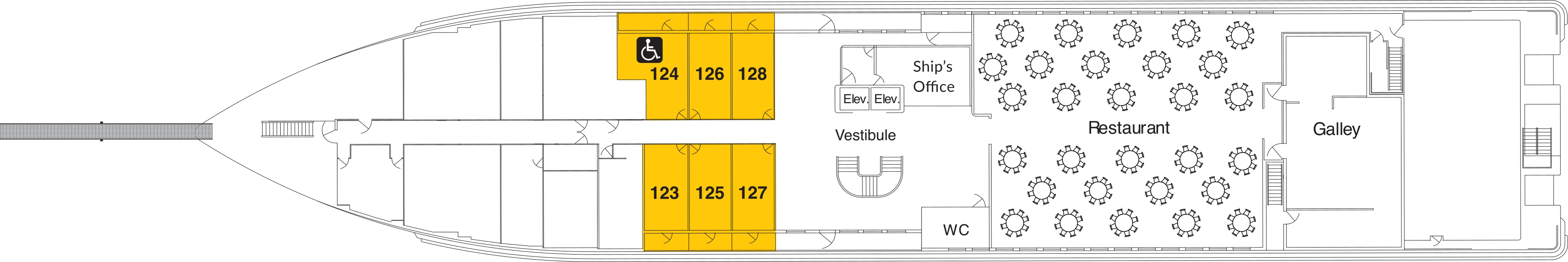 American Jazz, Deck 1: official cabin and venue layout