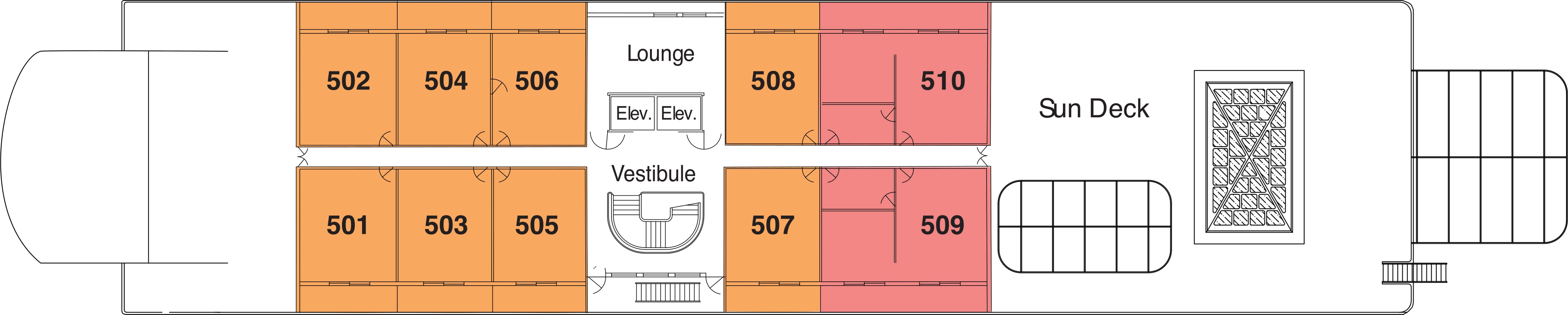 American Jazz, Deck 5: official cabin and venue layout