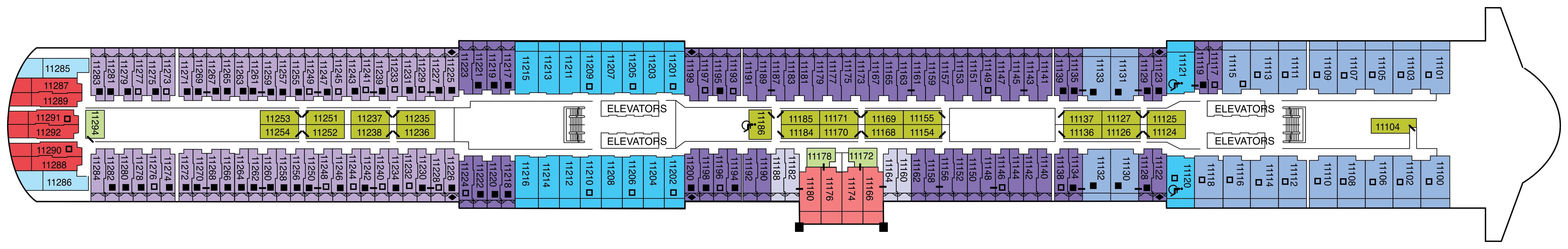 Celebrity Xcel, Deck 11: official cabin and venue layout