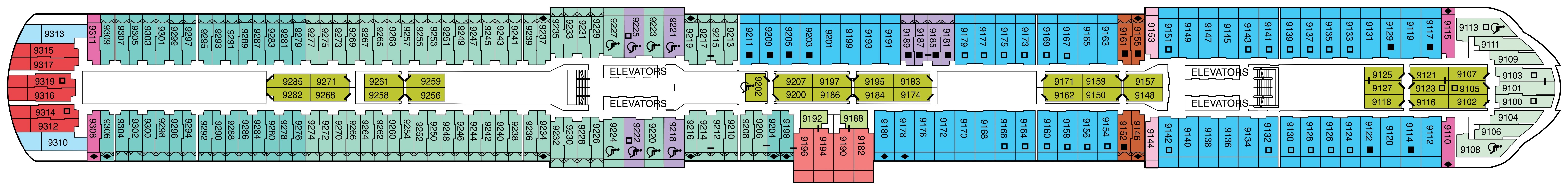 Celebrity Xcel, Deck 9: official cabin and venue layout