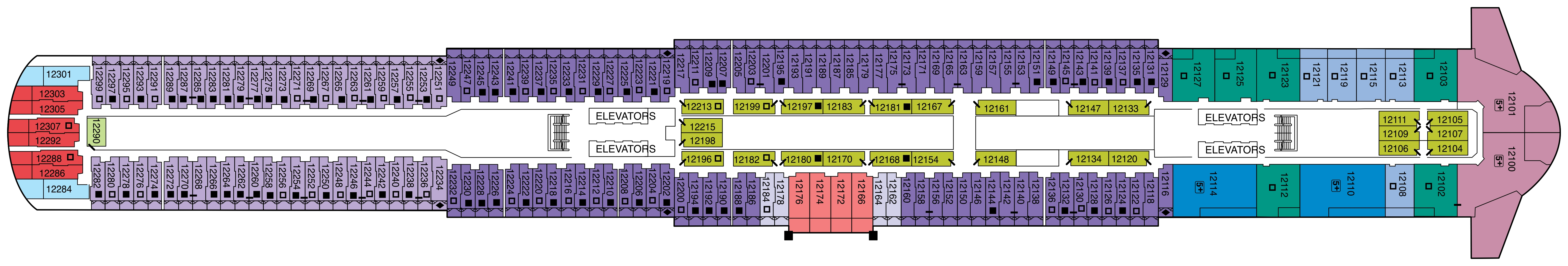 Celebrity Xcel, Deck 12: official cabin and venue layout