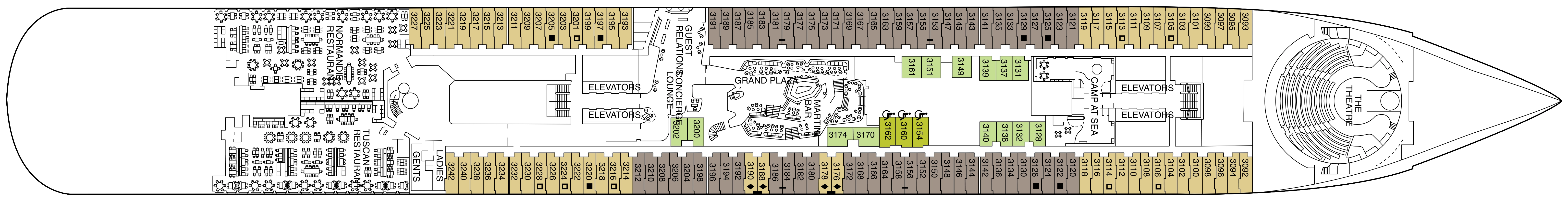 Celebrity Xcel, Deck 3: official cabin and venue layout