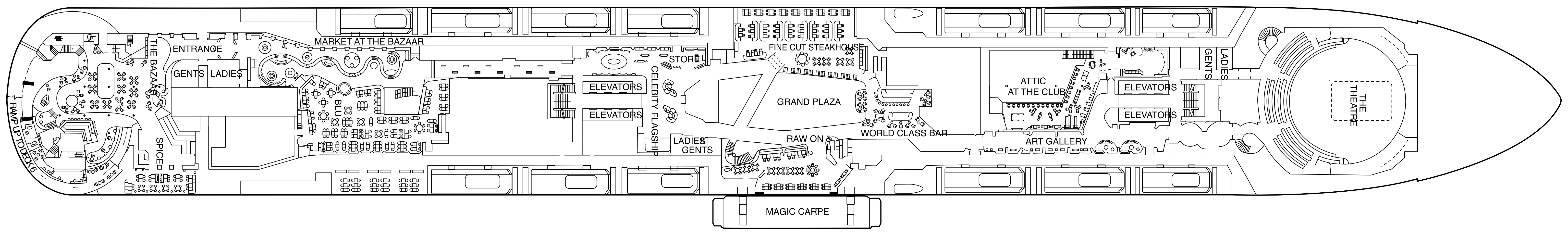 Celebrity Xcel, Deck 5: official cabin and venue layout