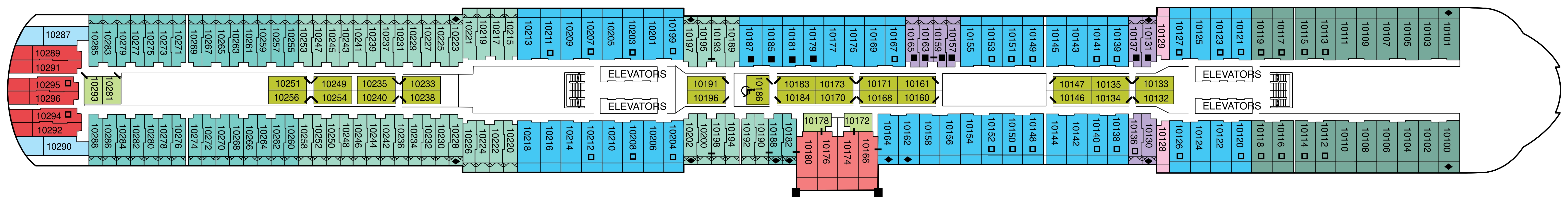 Celebrity Xcel, Deck 10: official cabin and venue layout