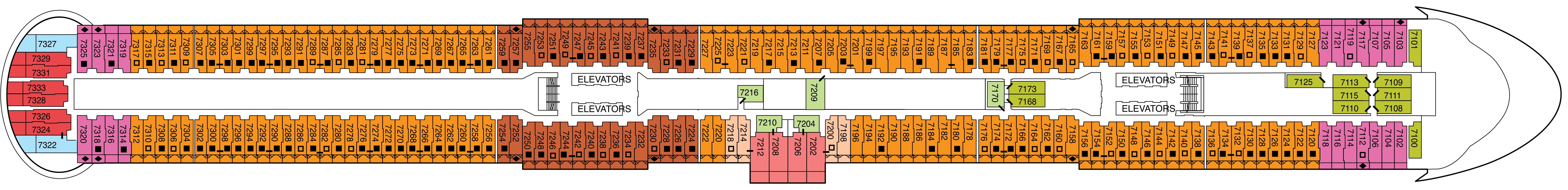 Celebrity Xcel, Deck 7: official cabin and venue layout