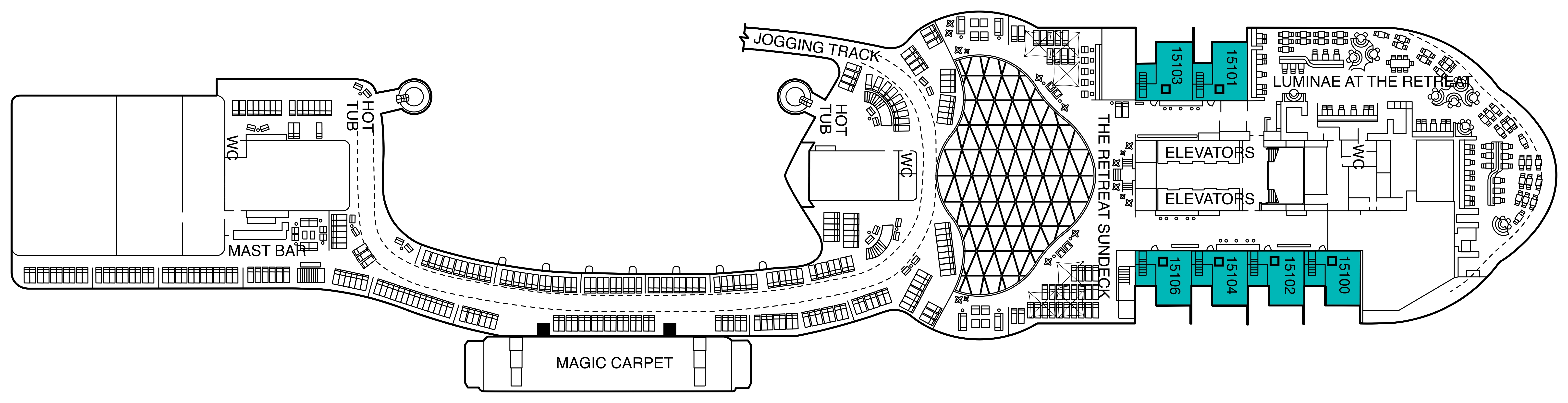 Celebrity Xcel, Deck 16: official cabin and venue layout