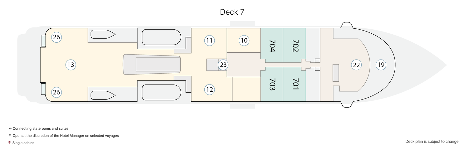 Greg Mortimer, Deck 7: official cabin and venue layout
