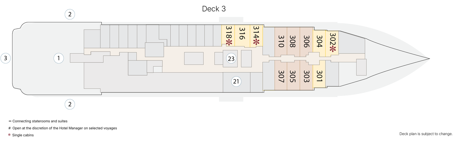 Greg Mortimer, Deck 3: official cabin and venue layout