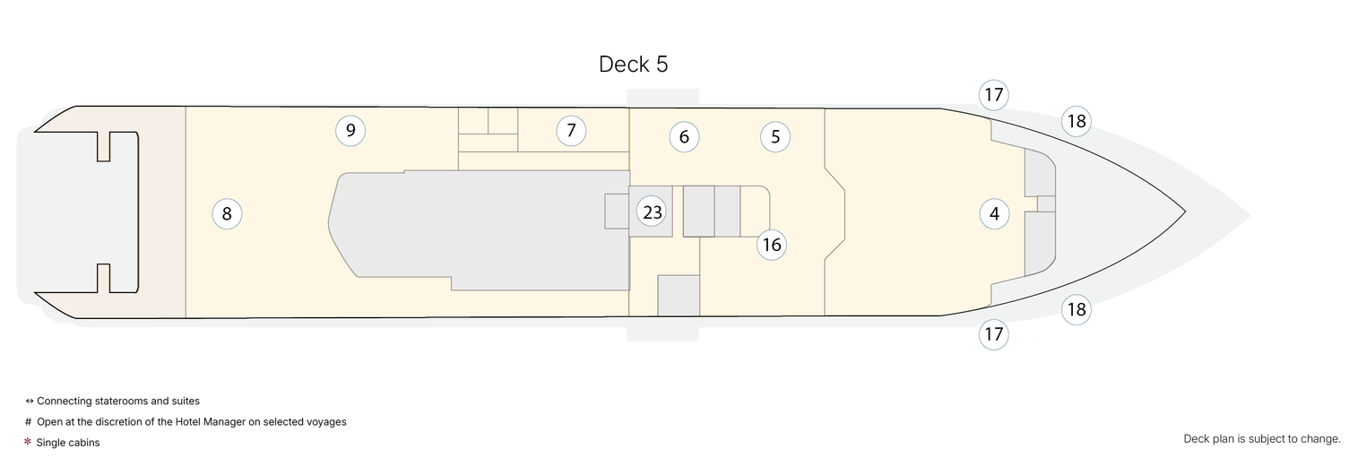 Greg Mortimer, Deck 5: official cabin and venue layout