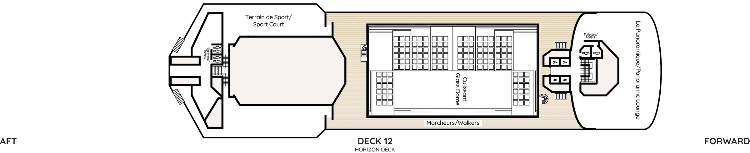Renaissance, Deck 12: official cabin and venue layout