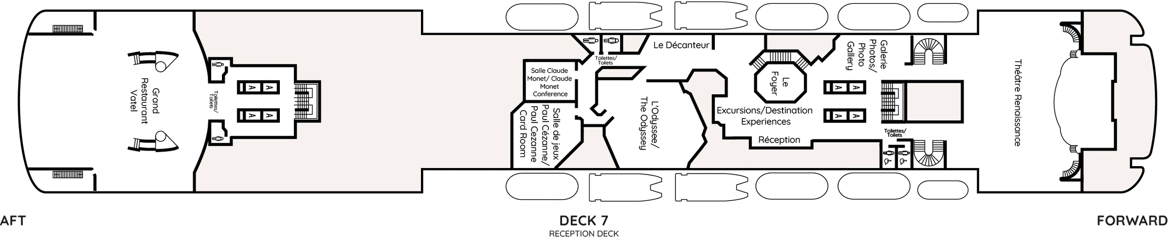 Renaissance, Deck 7: official cabin and venue layout