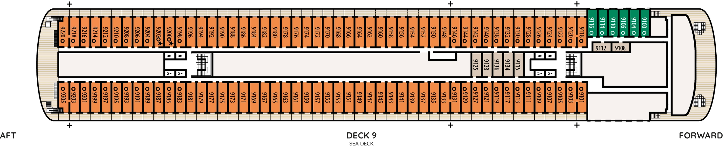 Renaissance, Deck 9: official cabin and venue layout