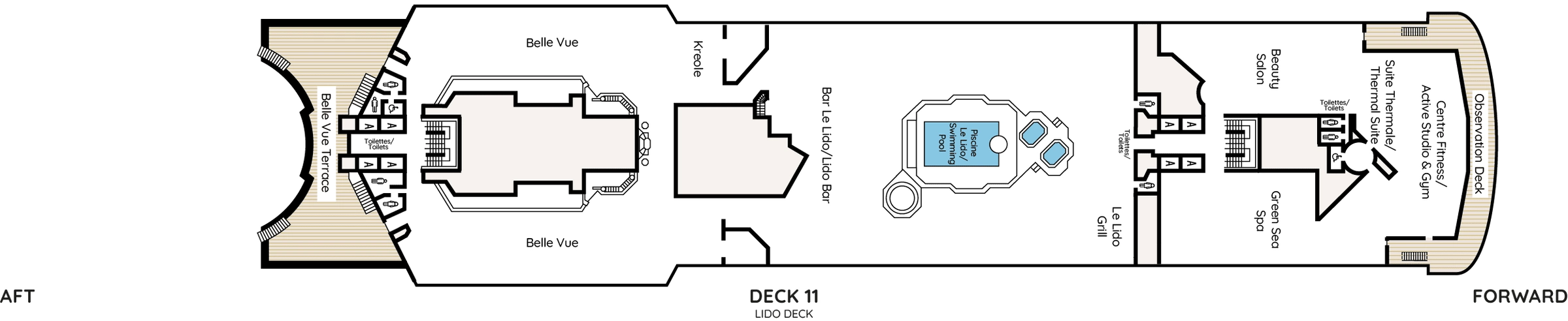 Renaissance, Deck 11: official cabin and venue layout
