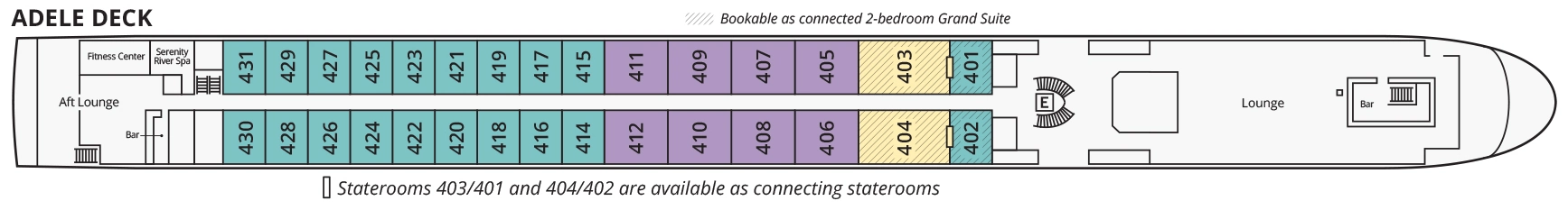 S.S. Emilie, Deck 3: official cabin and venue layout