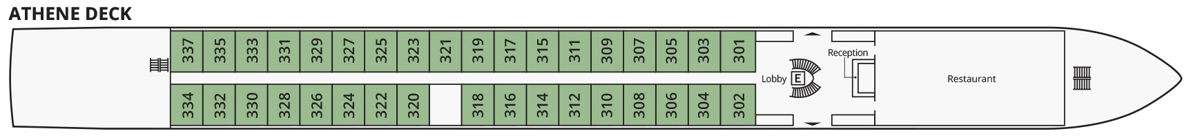 S.S. Emilie, Deck 2: official cabin and venue layout