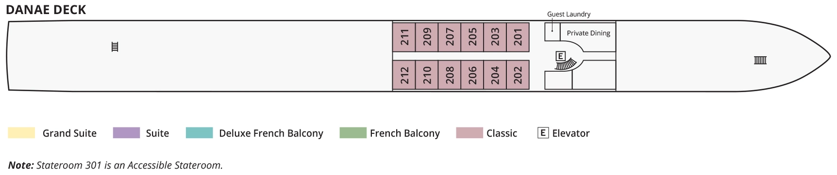 S.S. Emilie, Deck 1: official cabin and venue layout