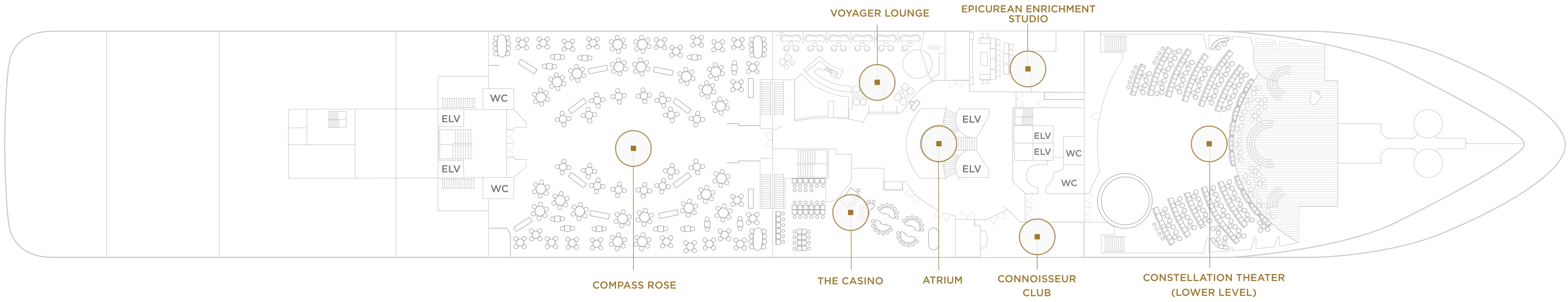 Seven Seas Voyager, Deck 4: official cabin and venue layout