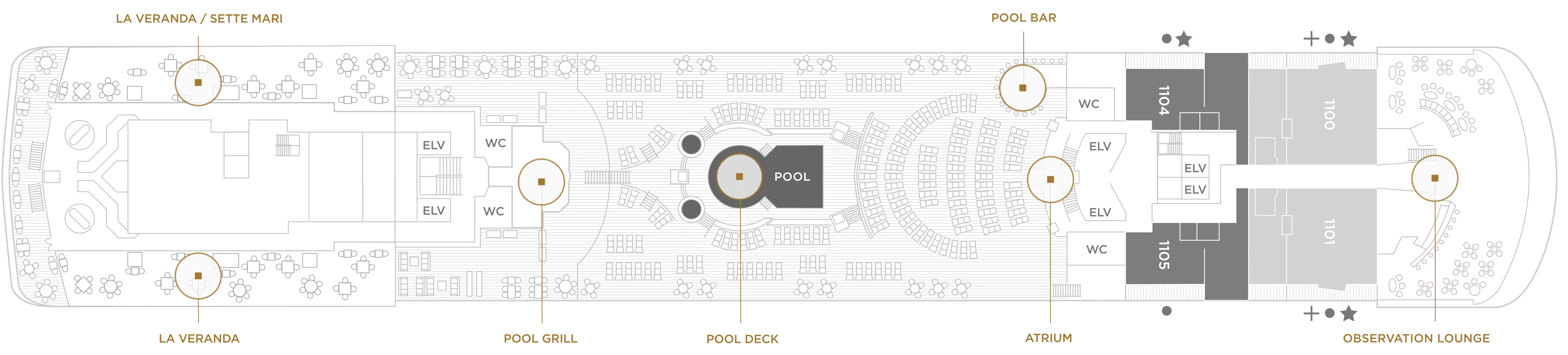Seven Seas Voyager, Deck 11: official cabin and venue layout