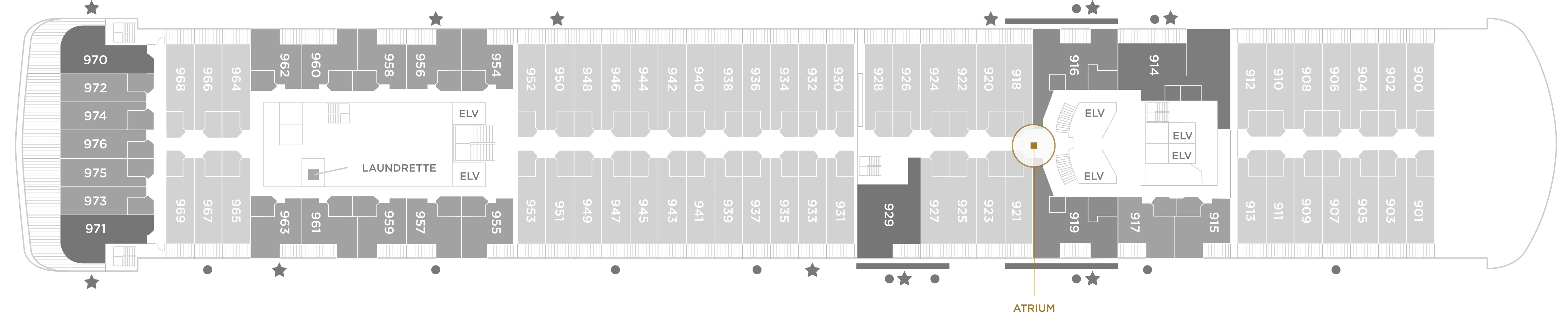 Seven Seas Voyager, Deck 9: official cabin and venue layout
