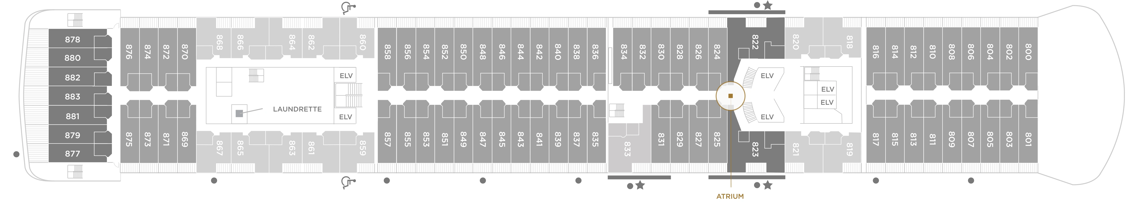 Seven Seas Voyager, Deck 8: official cabin and venue layout