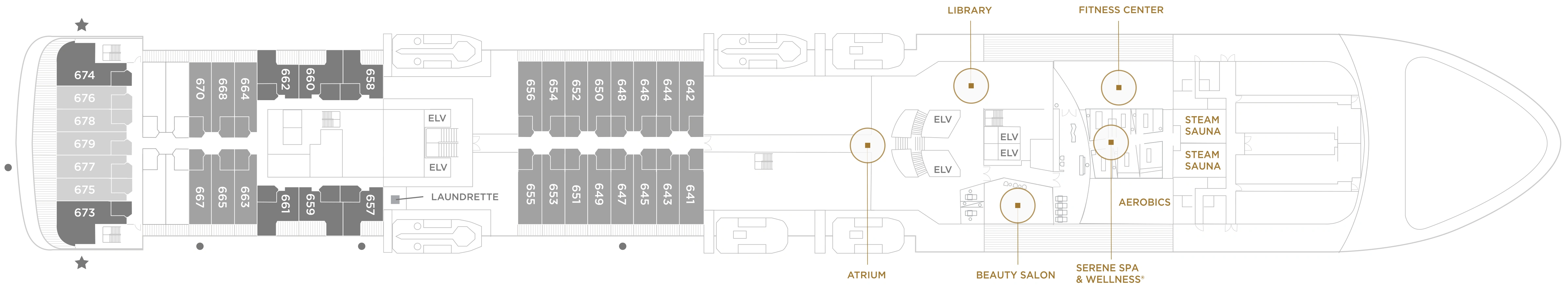Seven Seas Voyager, Deck 6: official cabin and venue layout