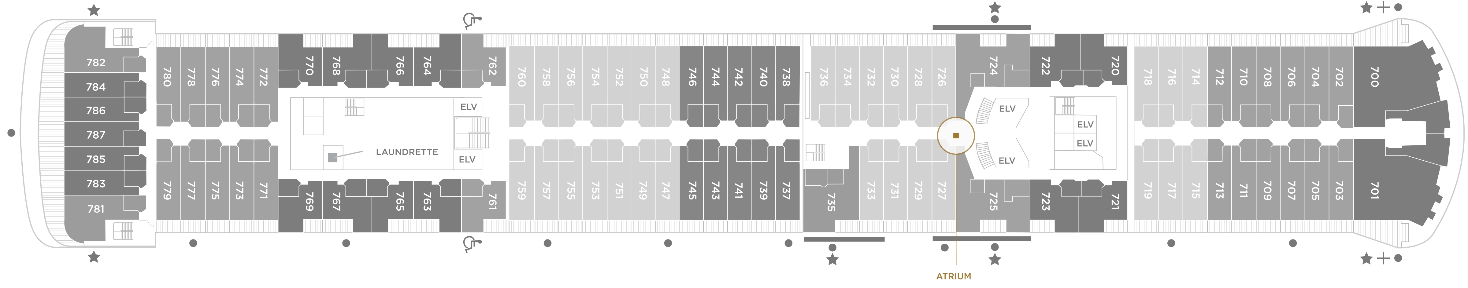 Seven Seas Voyager, Deck 7: official cabin and venue layout
