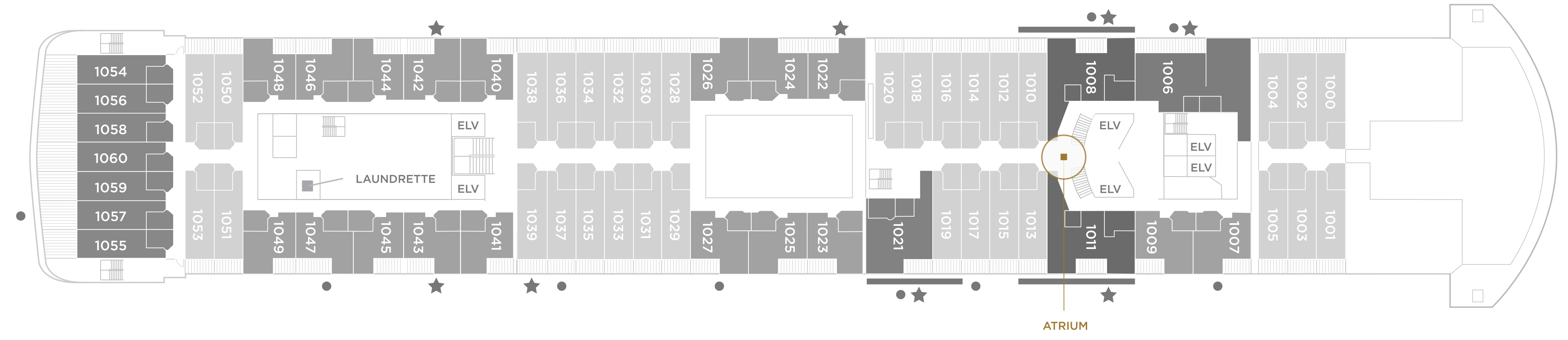 Seven Seas Voyager, Deck 10: official cabin and venue layout