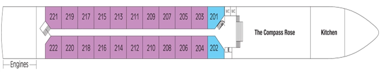 ms Treasures, Deck 2: official cabin and venue layout