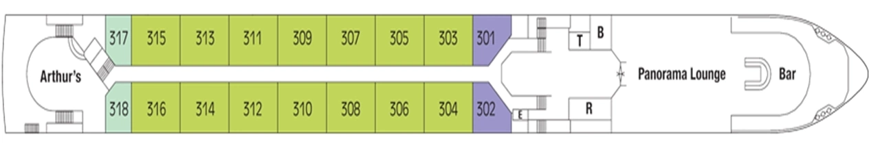 ms Treasures, Deck 3: official cabin and venue layout