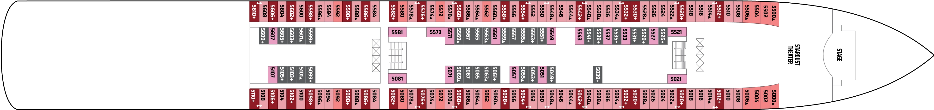 Norwegian Pearl, Deck 5: official cabin and venue layout
