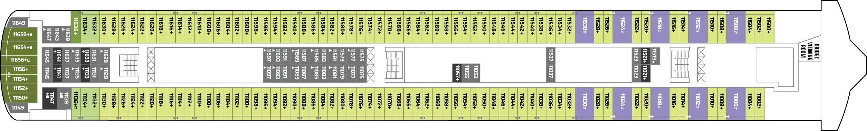 Norwegian Pearl, Deck 11: official cabin and venue layout