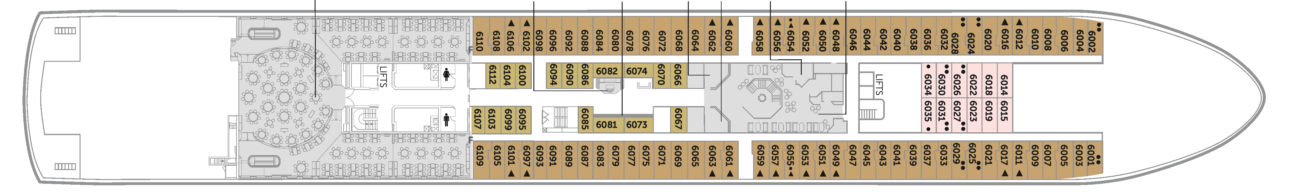 Balmoral, Deck 6: official cabin and venue layout