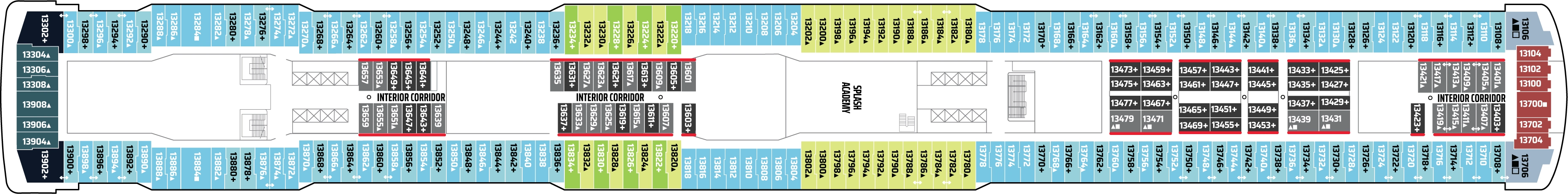 Norwegian Getaway, Deck 13: official cabin and venue layout