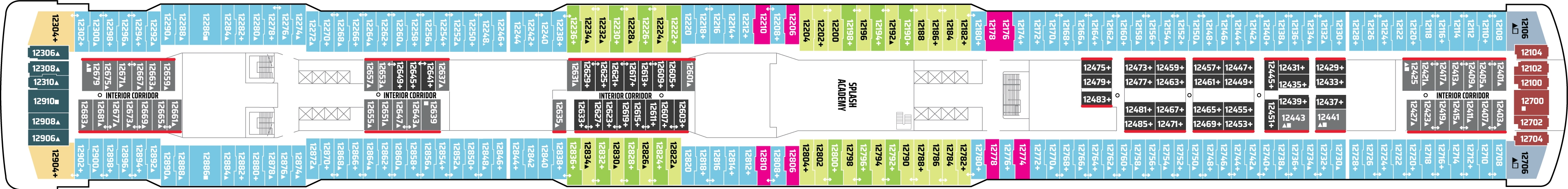 Norwegian Getaway, Deck 12: official cabin and venue layout