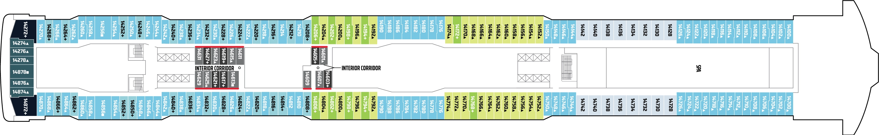 Norwegian Getaway, Deck 14: official cabin and venue layout