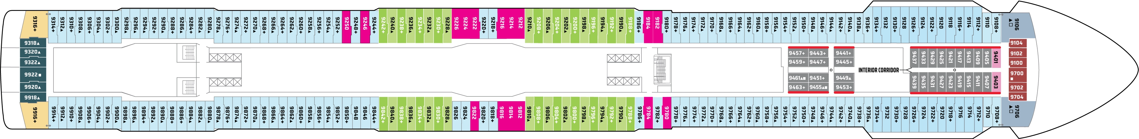 Norwegian Getaway, Deck 9: official cabin and venue layout