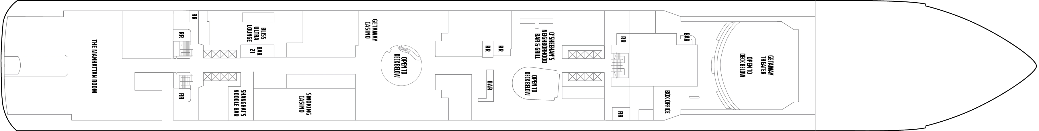 Norwegian Getaway, Deck 7: official cabin and venue layout