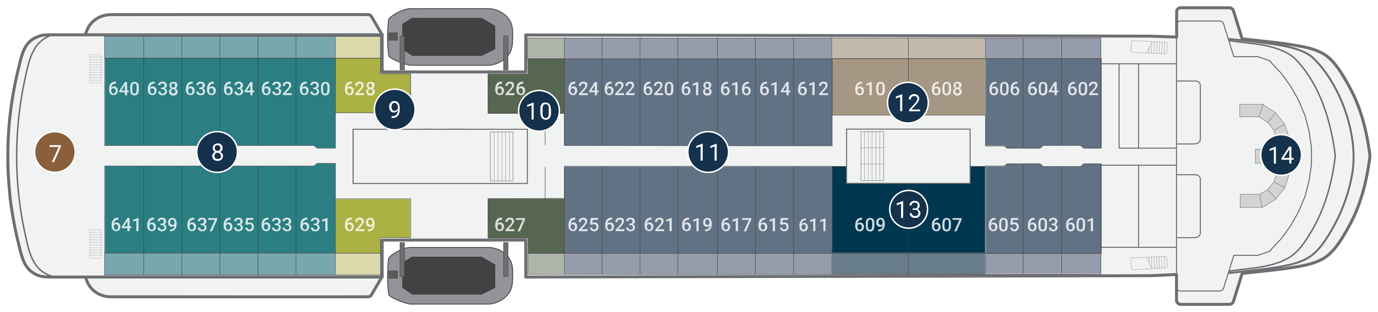 World Navigator, Deck 6: official cabin and venue layout
