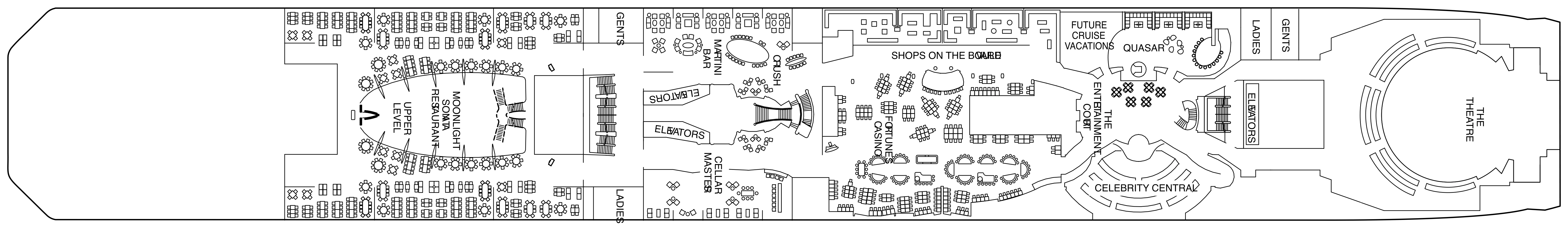 Celebrity Eclipse, Deck 4: official cabin and venue layout
