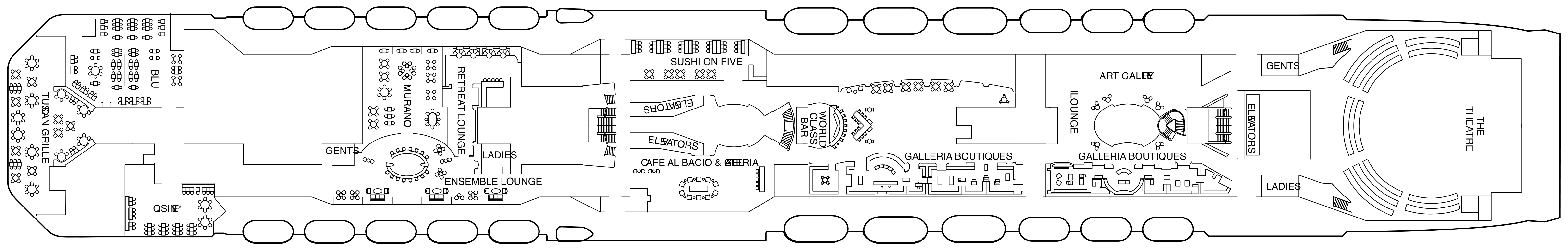 Celebrity Eclipse, Deck 5: official cabin and venue layout