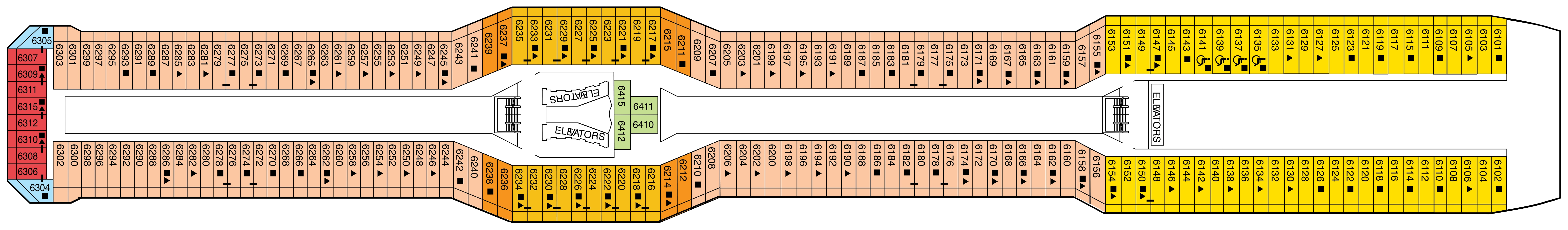 Celebrity Eclipse, Deck 6: official cabin and venue layout