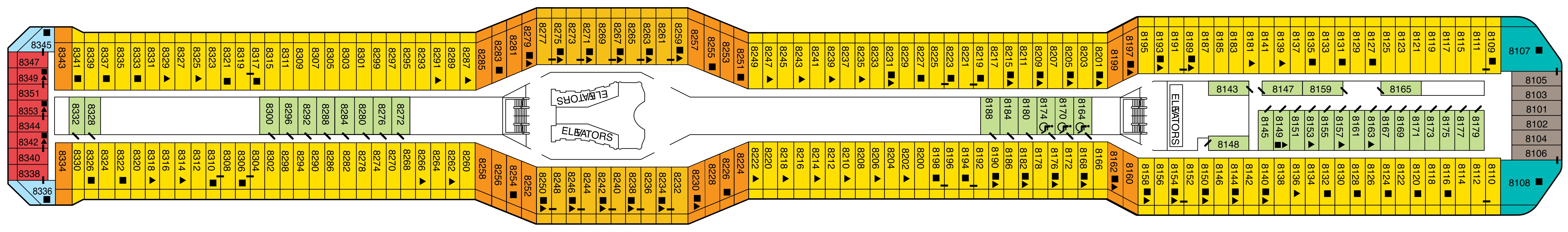 Celebrity Eclipse, Deck 8: official cabin and venue layout
