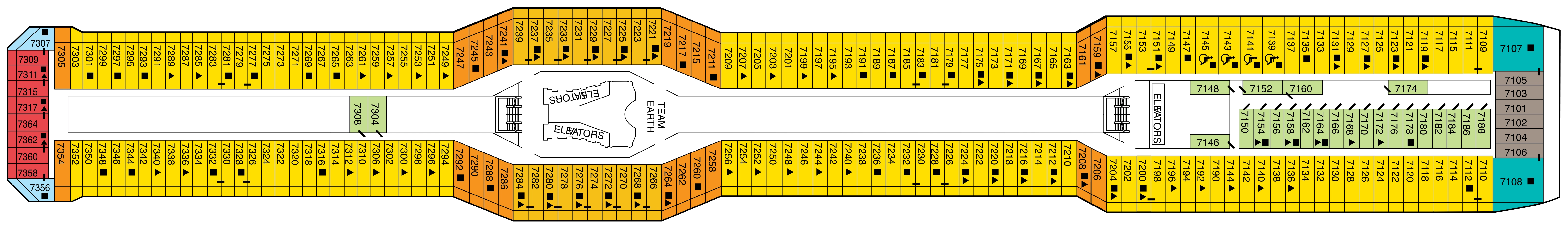 Celebrity Eclipse, Deck 7: official cabin and venue layout