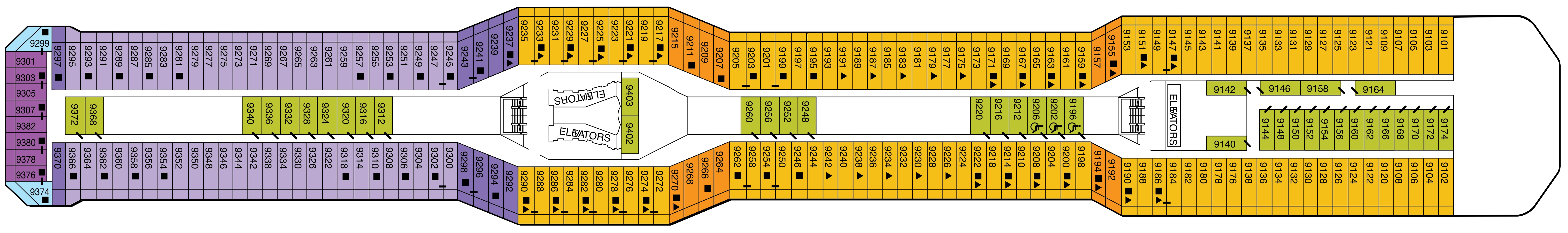 Celebrity Eclipse, Deck 9: official cabin and venue layout