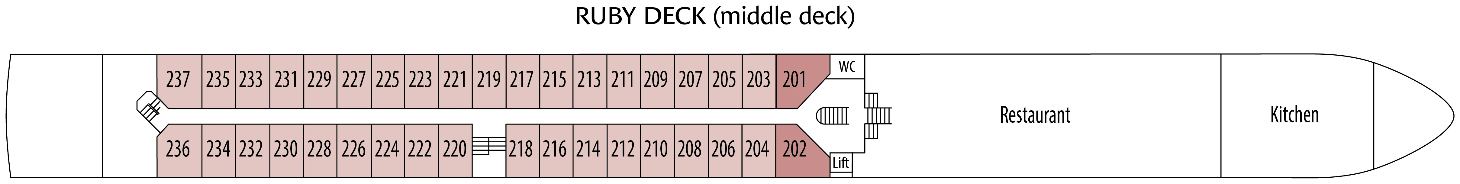 Geoffrey Chaucer, Deck 2: official cabin and venue layout