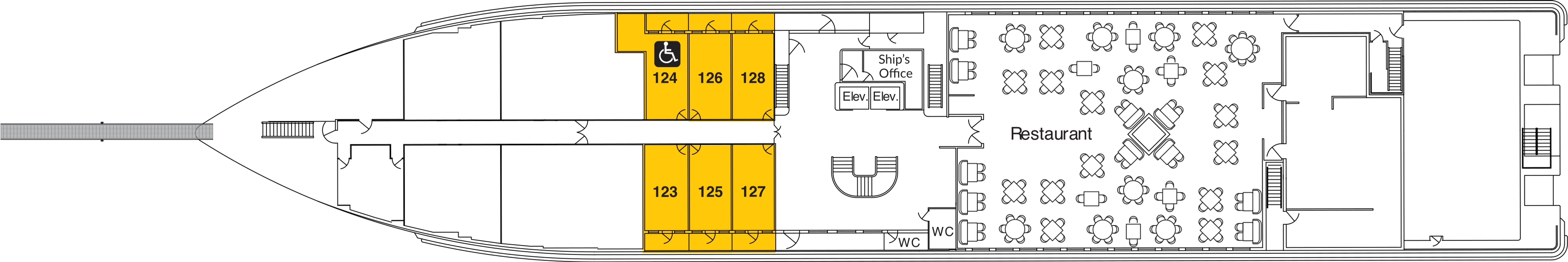 American Serenade, Deck 1: official cabin and venue layout