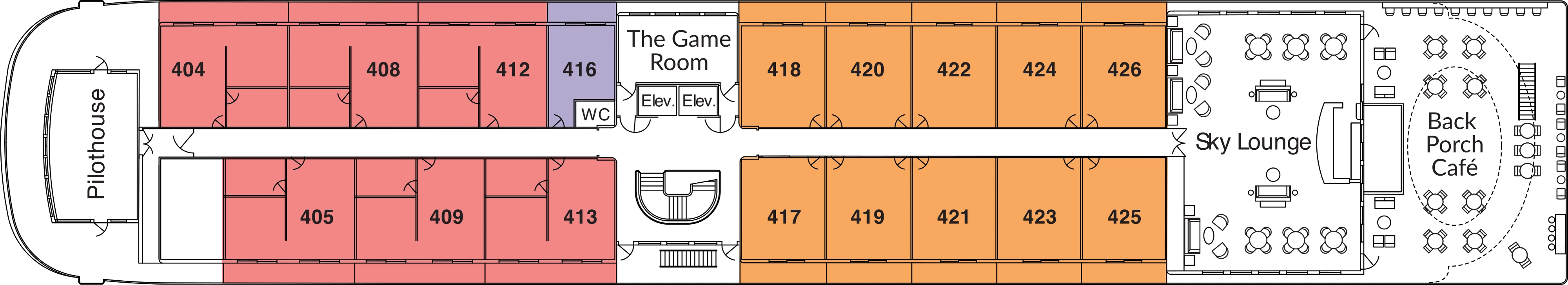 American Serenade, Deck 4: official cabin and venue layout