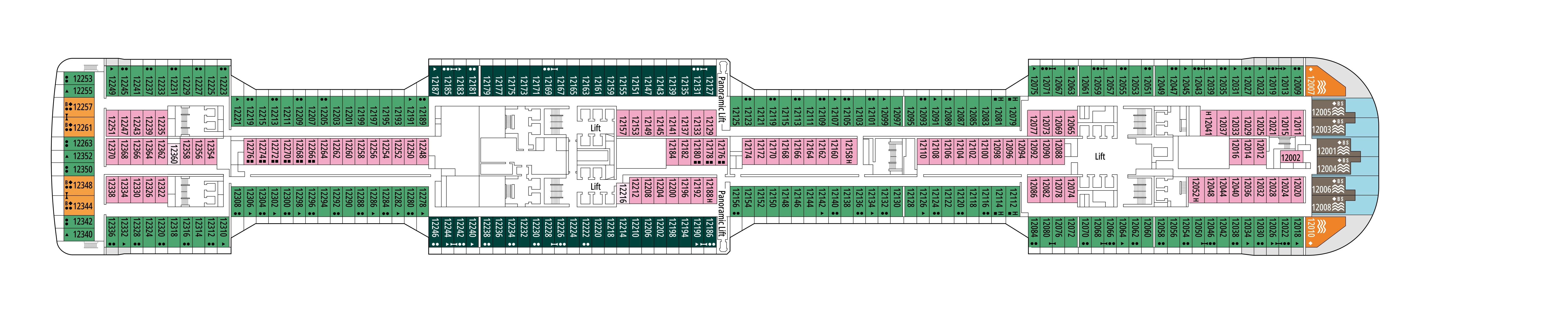 MSC Bellissima, Deck 12: official cabin and venue layout