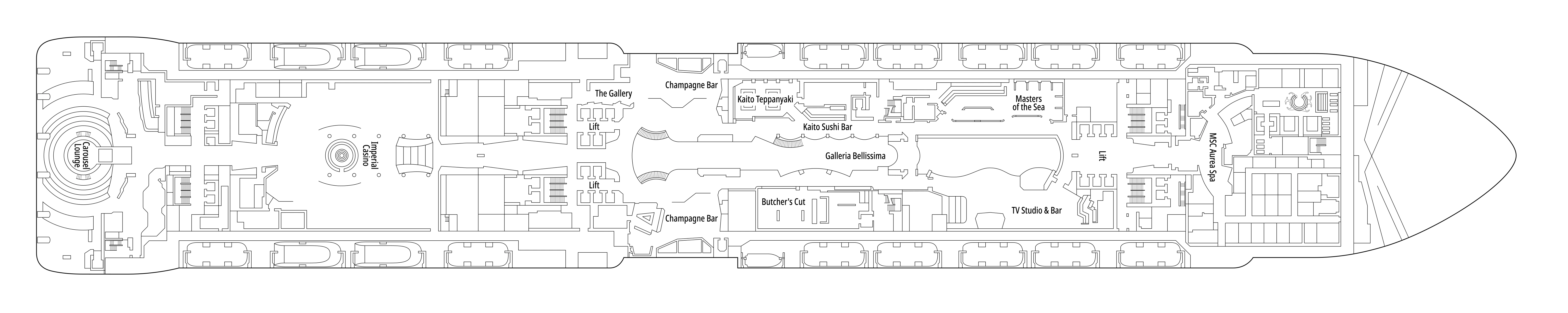 MSC Bellissima, Deck 7: official cabin and venue layout