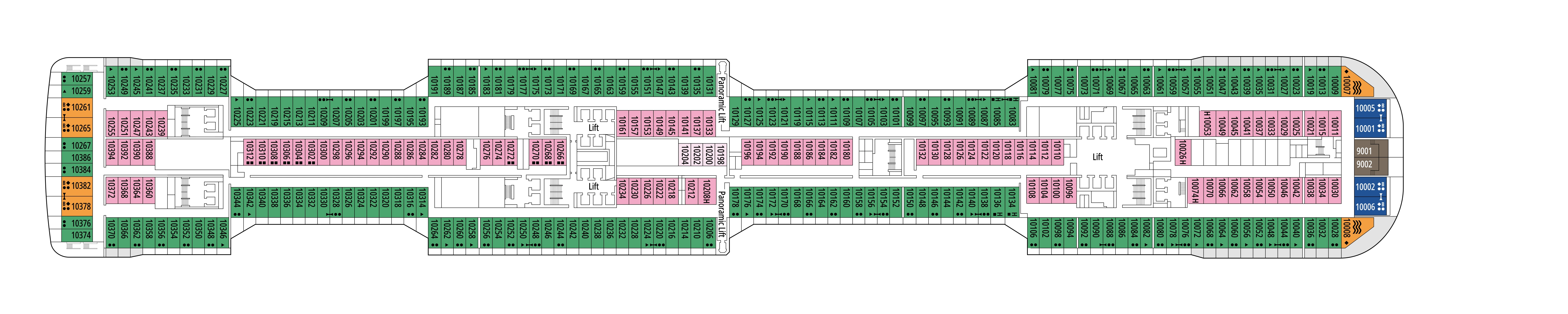 MSC Bellissima, Deck 10: official cabin and venue layout